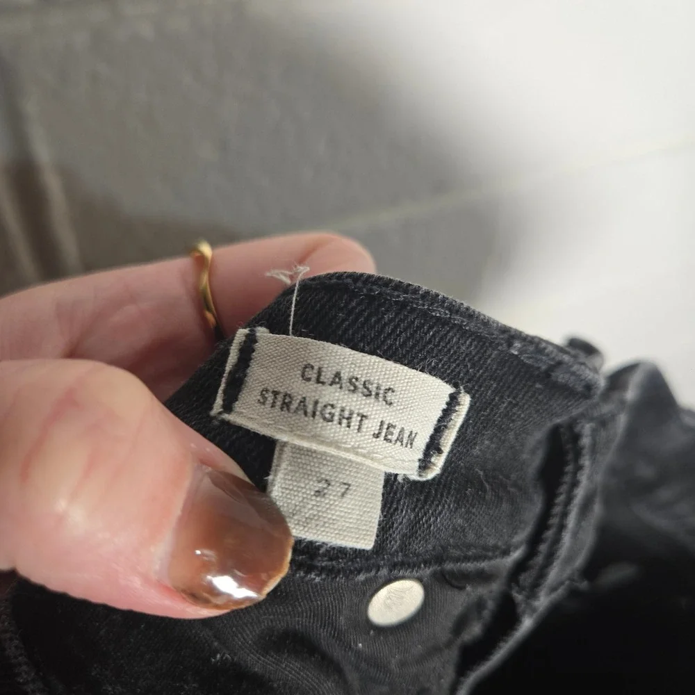 Madewell Classic Straight Jean 27 Black Cropped Raw Hem High‎ Rise Denim Capsule
